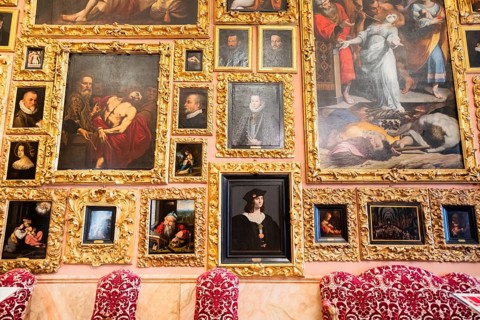 Isola Bella, Italy, 1 August 2023: Borromeo's villa interior with paintings collection, nobody,