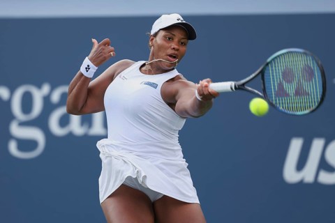 Tennis player Taylor Townsend in action at the US Open 2024 Championships, Billie Jean King Tennis