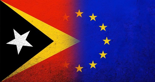 Flag of the European Union with East Timor National flag. Grunge background