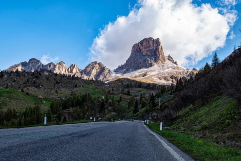 Alpine road in the dolomites at Giau Pass