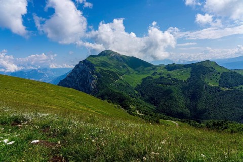 Panoramic view of the Monte Baldo mountains on Lake Garda in Italy