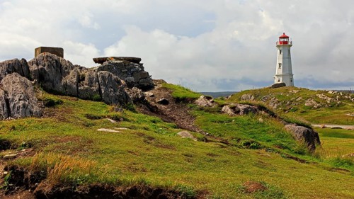 Louisbourg Lighthouse on Cape Breton Island in Nova Scotia, Canada, North America