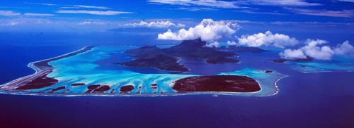 French Polynesia: The Helicopter flight and airshot from Bora Bora Island shows the beautifull