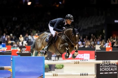 Max Kuhner of Austria competes in the Audi Grand Prix equestrian event at Jumping International