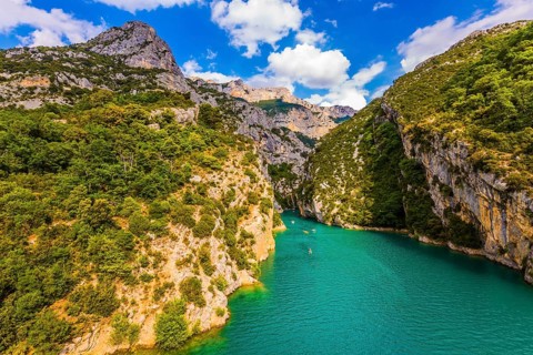 The Provence Alps. Fascinating journey along the mountain river. The Verdon River flow between the