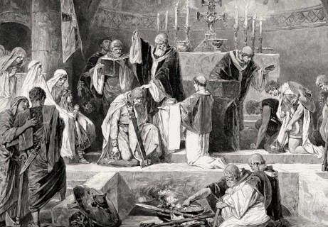 Saint Remigius baptizes Clovis I, King of the Franks, Abbey of Saint-Remi in Reims, on 25 December