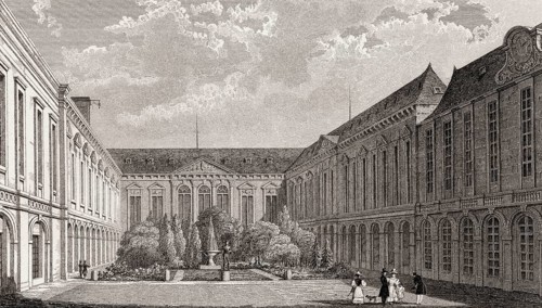 Bibliothèque nationale de France, Paris, antique steel engraved print, 1831