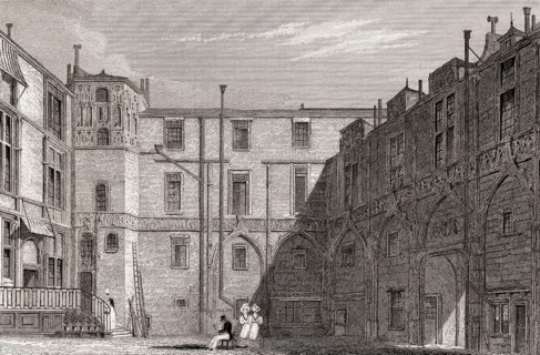 Hotel Du Preux, Paris, antique steel engraved print, 1831