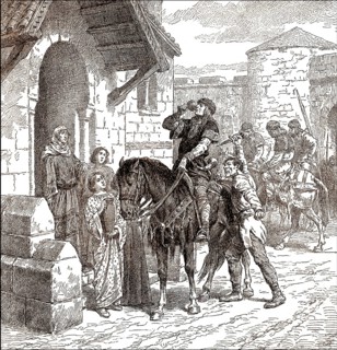 Illustration of the Assassination of Edward the Martyr or Eadweard, c. 962 - 978, king of the