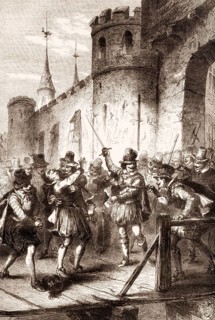 The assassination of Concino Concini, marquis d'Ancre, on the bridge of the Louvre, Paris, France,