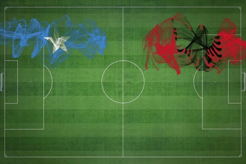 Somalia vs Albania Soccer Match, national colors, national flags, soccer field, football game,
