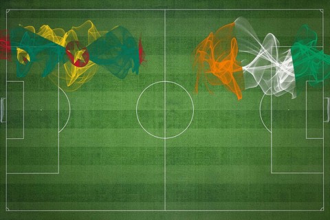 Grenada vs Ivory Coast Soccer Match, national colors, national flags, soccer field, football game,