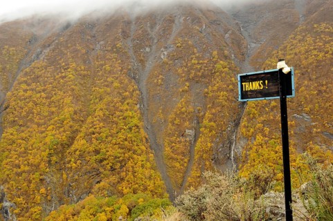 Thanks board, Thilicho, Khangsar, Manang, Nepal, Asia