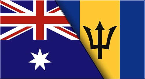 Double Flag of Australia and Barbados. Australian and Barbadian National flags. 3D illustration.