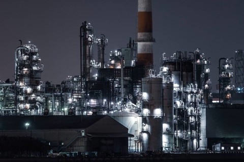 Factory night view of Kawasaki Keihin industrial zone. Shooting Location: Kawasaki City, Kanagawa