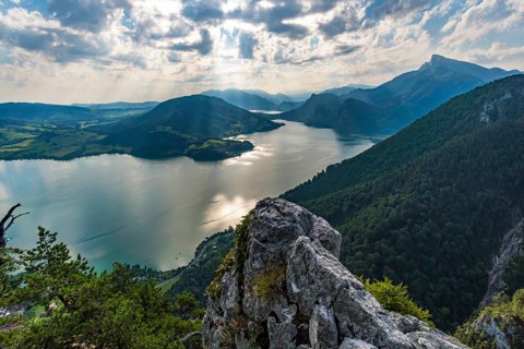 Climbing on the Drachenwand via ferrata at the beautiful Mondsee
