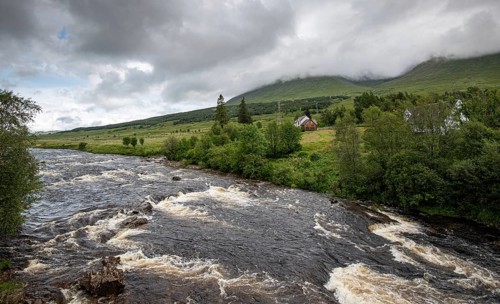 The bridge of orchy river in Argyll and Bute in the central highlands of Scotland, United Kingdom.