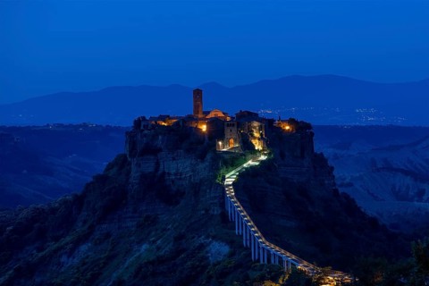 Civita di bagnoregio, landscape, night, italy