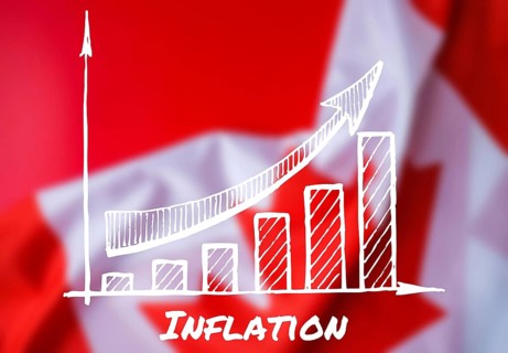 The National Flag of Canada. Canadian Flag with the Maple Leaf defocused message text INFLATION