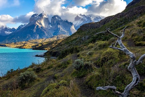 Pehoe lake in Torres del Paine chilean national park in Patagonia