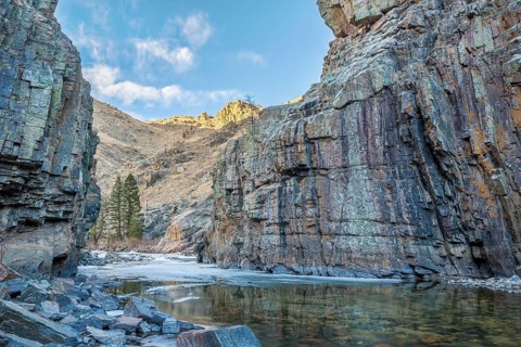 Cache la Poudre River at Little Narrows west of Fort Collins, Colorado - winter scenery
