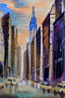 Manhattan, New York City, New York, USA, North America, Artist's impression of a street scene with