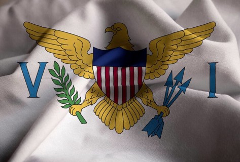 Closeup of Ruffled United States Virgin Islands Flag, United States Virgin Islands Flag Blowing in