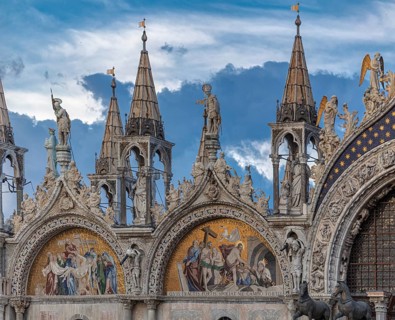 Architectural fragment of basilica. Patriarchal Cathedral Basilica of Saint Mark is cathedral