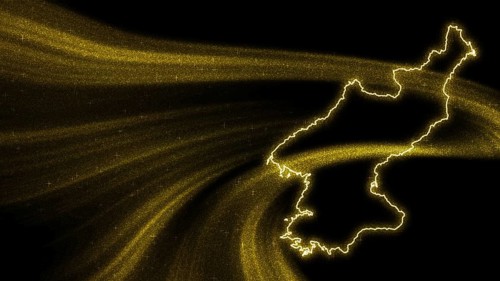 Map of North Korea, Gold glitter map on dark background