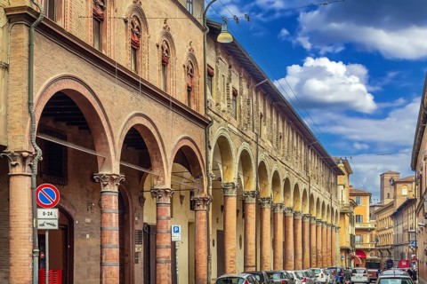 Street in historic center of Bologna, Italy, Europe