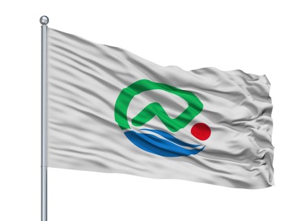 Nanjo City Flag On Flagpole, Country Japan, Okinawa Prefecture, Isolated On White Background