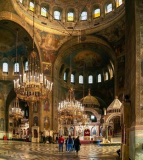 Sofia, Bulgaria, 30 October, 2022: interior view of the main hall of the Alexander Nevsky Cathedral
