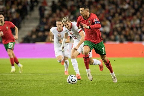 Football match, captain Cristiano RONALDO CR7 Portugal right on the ball runs towards the