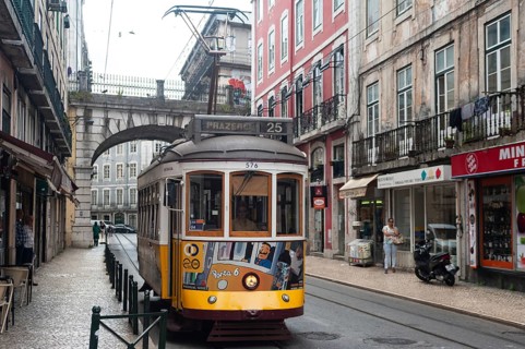 11.06.2018, Lisbon, Portugal, Europe, A tram in the historic centre of the Portuguese capital,