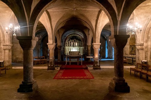 Canterbury, United Kingdom, 10 September, 2022: view of the underground crypt inside the Canterbury
