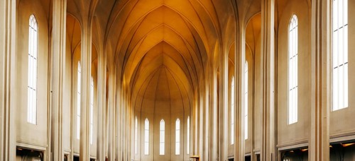 Reykjavik, Iceland - 02 may 2019: The interior is inside The Church of Hadlgrimskirkya, a Lutheran
