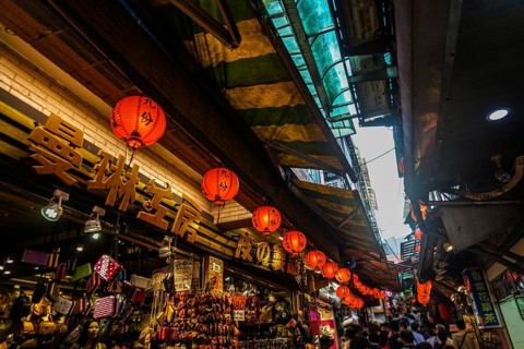Lit Taiwan of the alley of Jiuzhai. Shooting Location: Taiwan, Taipei