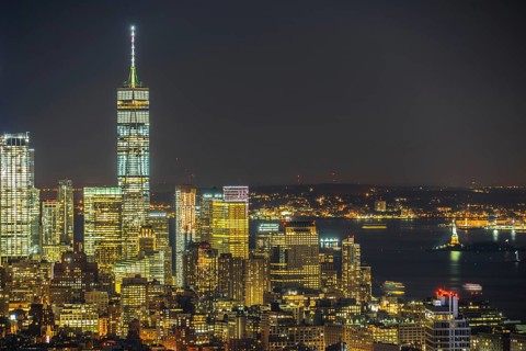 World Trade Center and the night view. Shooting Location: New York, Manhattan