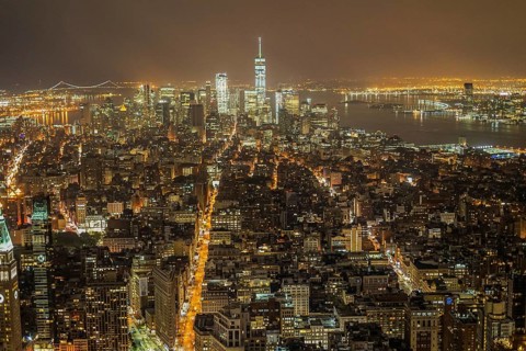 New York night view seen from the Empire State Building. Shooting Location: New York, Manhattan
