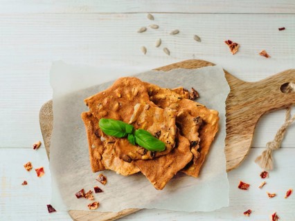 Gluten-freen crispbreads made of buskwheat flour. Green buckwheat flour smoked paprika sunflower