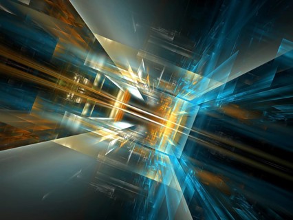Abstract computer-generated 3d illustration. Entrance to virtual reality Science fiction, big data