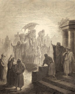 Isaac meets Rebekah, woodcut by Gustave Doré