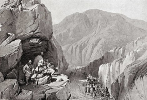 British forces traverse Sir I Khajur in Bolan Pass in 1839