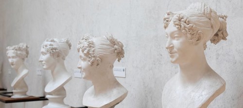 Possagno, Italy, August 2022: Antonio Canova collection. Classical sculptures in perspective,