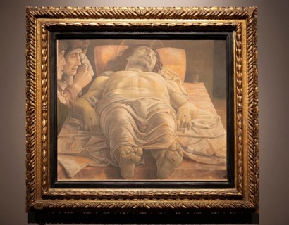Milan, Italy, 23 September 2023: Brera antique painting museum. Lamentation over the Dead Christ,