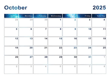 October 2025 calendar, week start Sunday, modern design