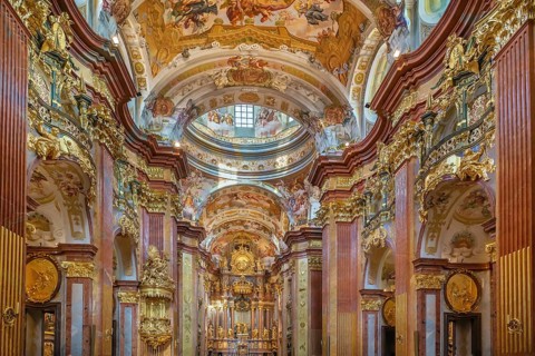 The high point of the baroque Melk abbey is the church, Austria. Interior