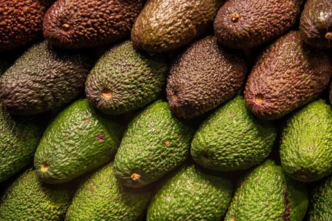 Group of fresh avocado fruits on a fruit market for a healthy lifestyle