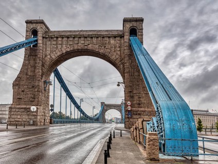 Grunwald Bridge is a suspension bridge over the river Oder in Wroclaw, Poland, Europe