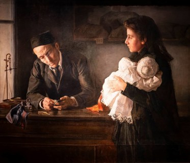 Maria Luisa Puiggener, Pawnshop Scene/The Last Valuable, 1900, oil on canvas, Cajasol Foundation